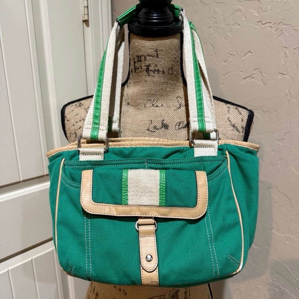 VTG 80's CLEAN Green Cotton Canvas Shoulder Purse Bag Land Girl St Johns Bay